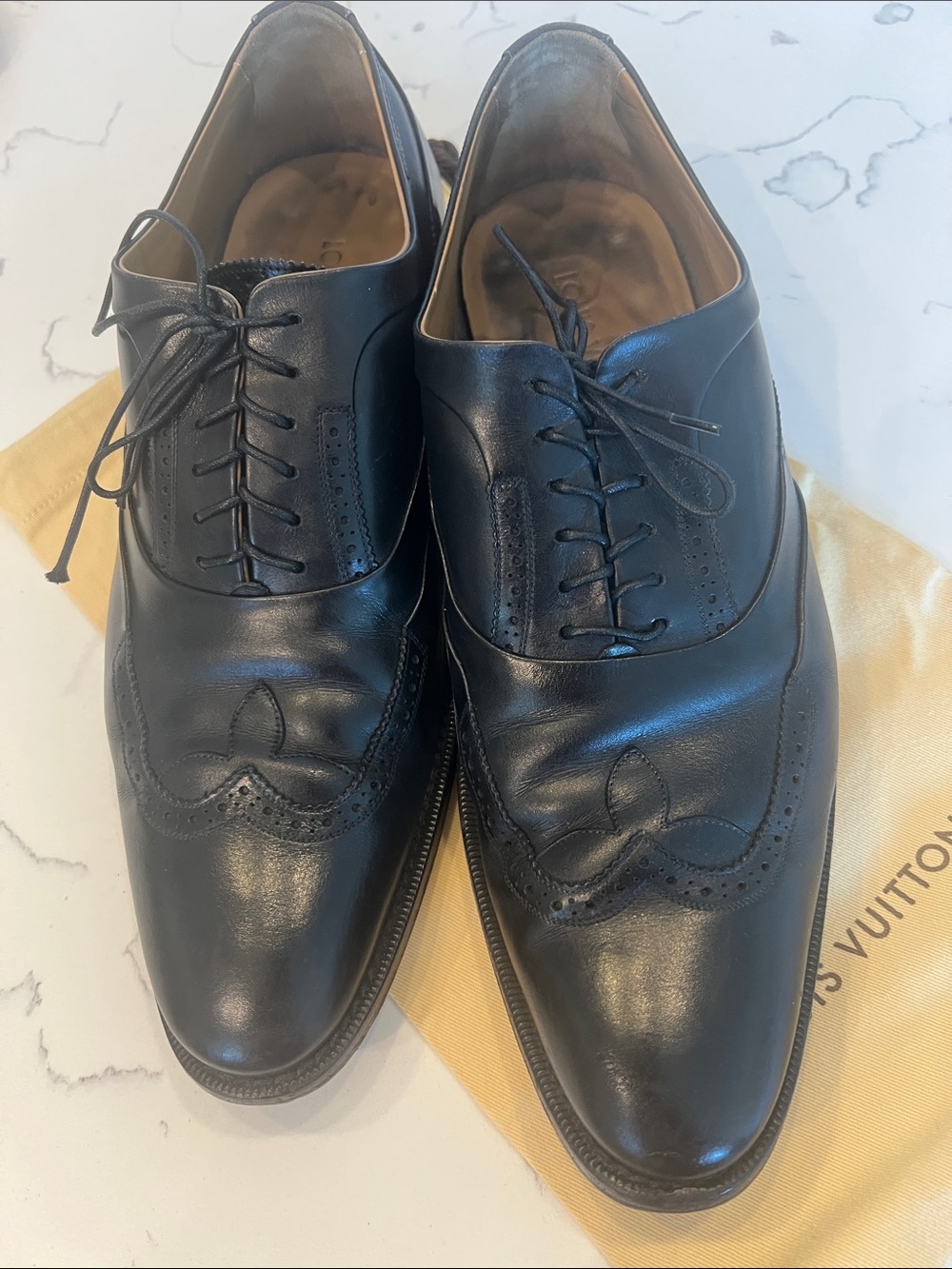 Louis Vuitton Black Leather Wingtip Oxford Dress Shoes